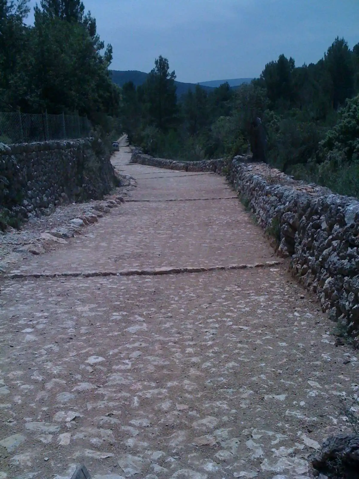Chemin en calade bordé de murets en pierre sèche réalisé dans le Luberon par un artisan spécialisé dans le travail de la pierre.